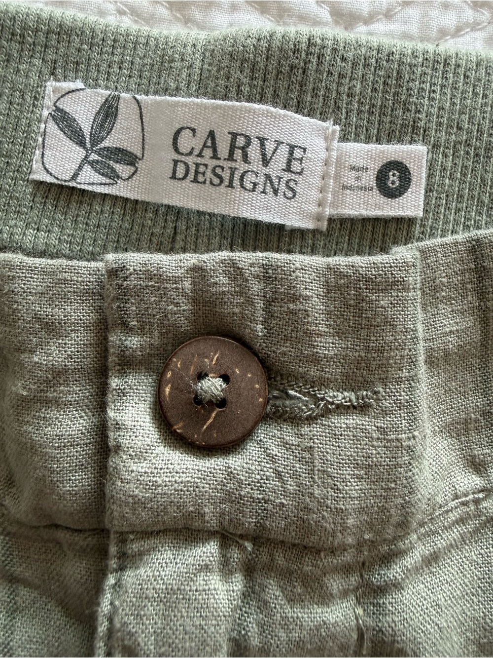 Carve Designs Sage Green Linen Button-Waist shorts